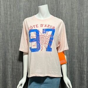NWT Social Scene Cote D’ Azur Graphic Boxy Pink T-shirt Small